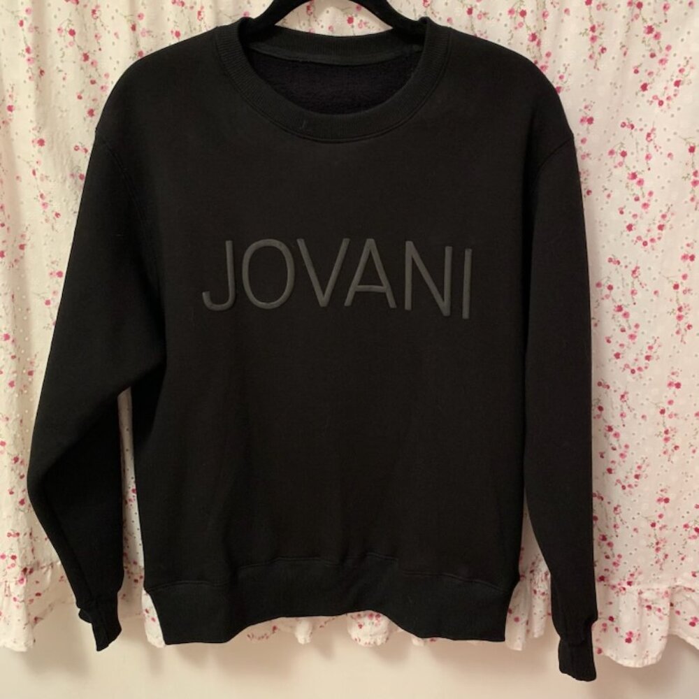Black Jovani Crew Neck Sweatshirt with Charcoal Grey Lettering- Size Small